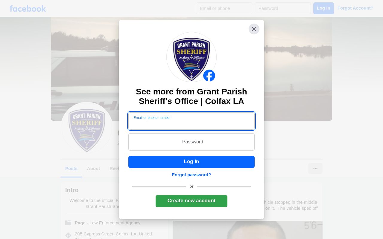 Official Grant Parish Sheriff Facebook landing page