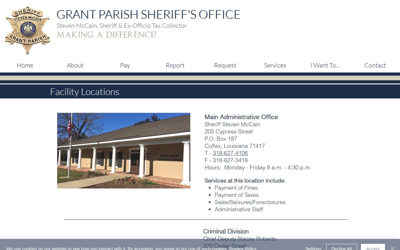 Grant Parish Sheriff official locations page