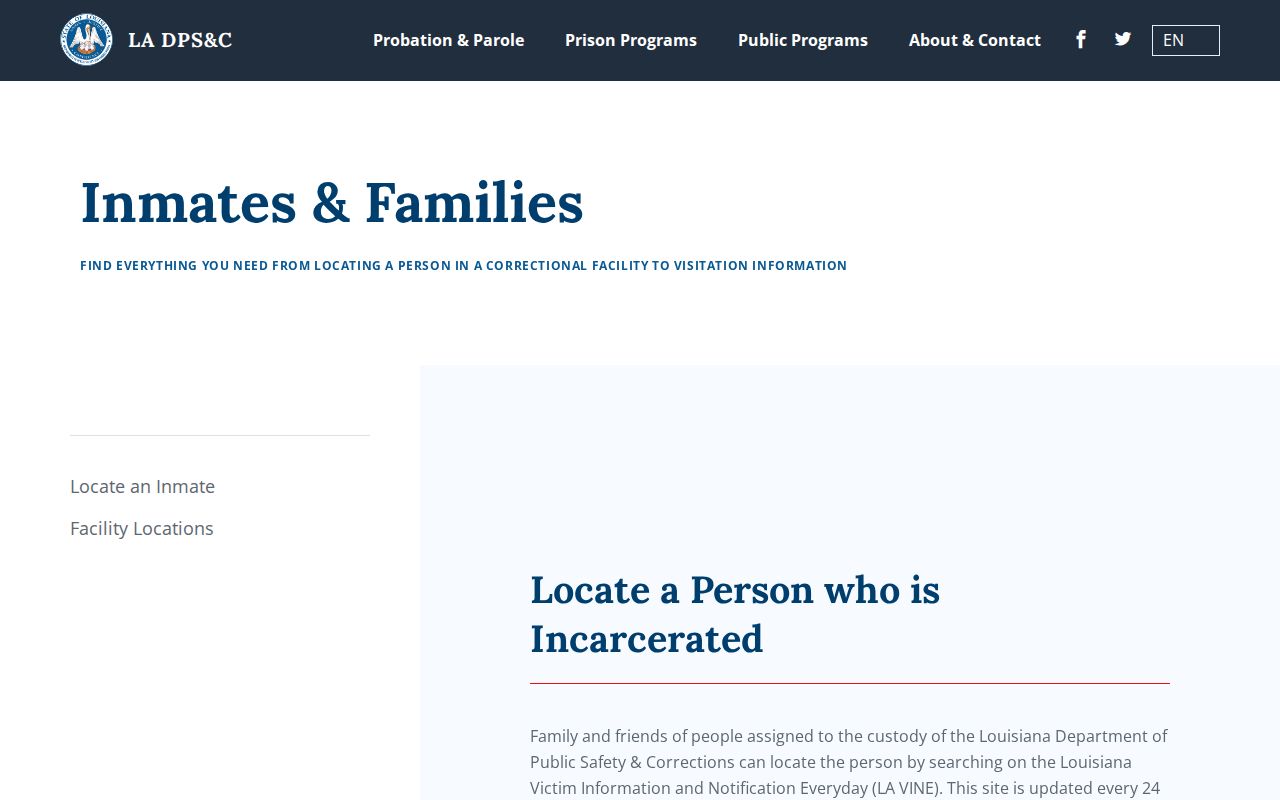 Louisiana DPS and Corrections inmate information page