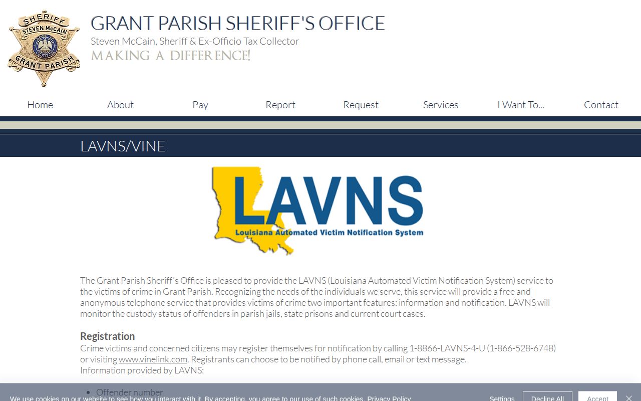 GPSO victim services page describing VINE