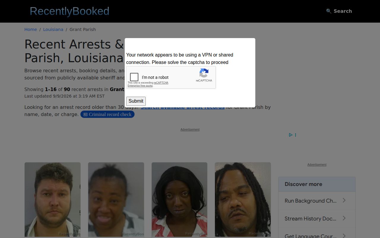 Unofficial RecentlyBooked Grant Parish arrest page