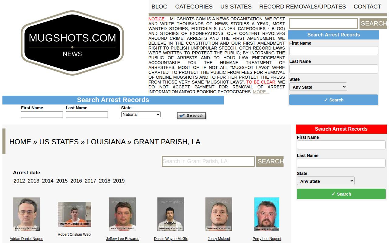 Unofficial Mugshots.com Grant Parish index