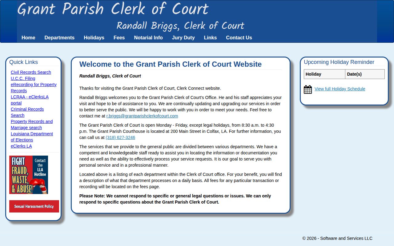 Grant Parish Clerk of Court official website for criminal case records