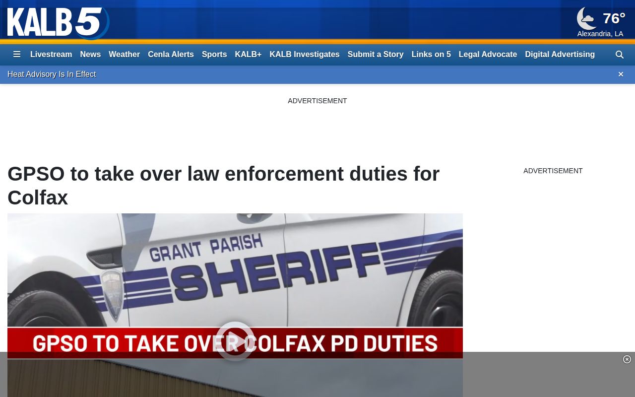 KALB report about Grant Parish Sheriff assuming Colfax law-enforcement coverage