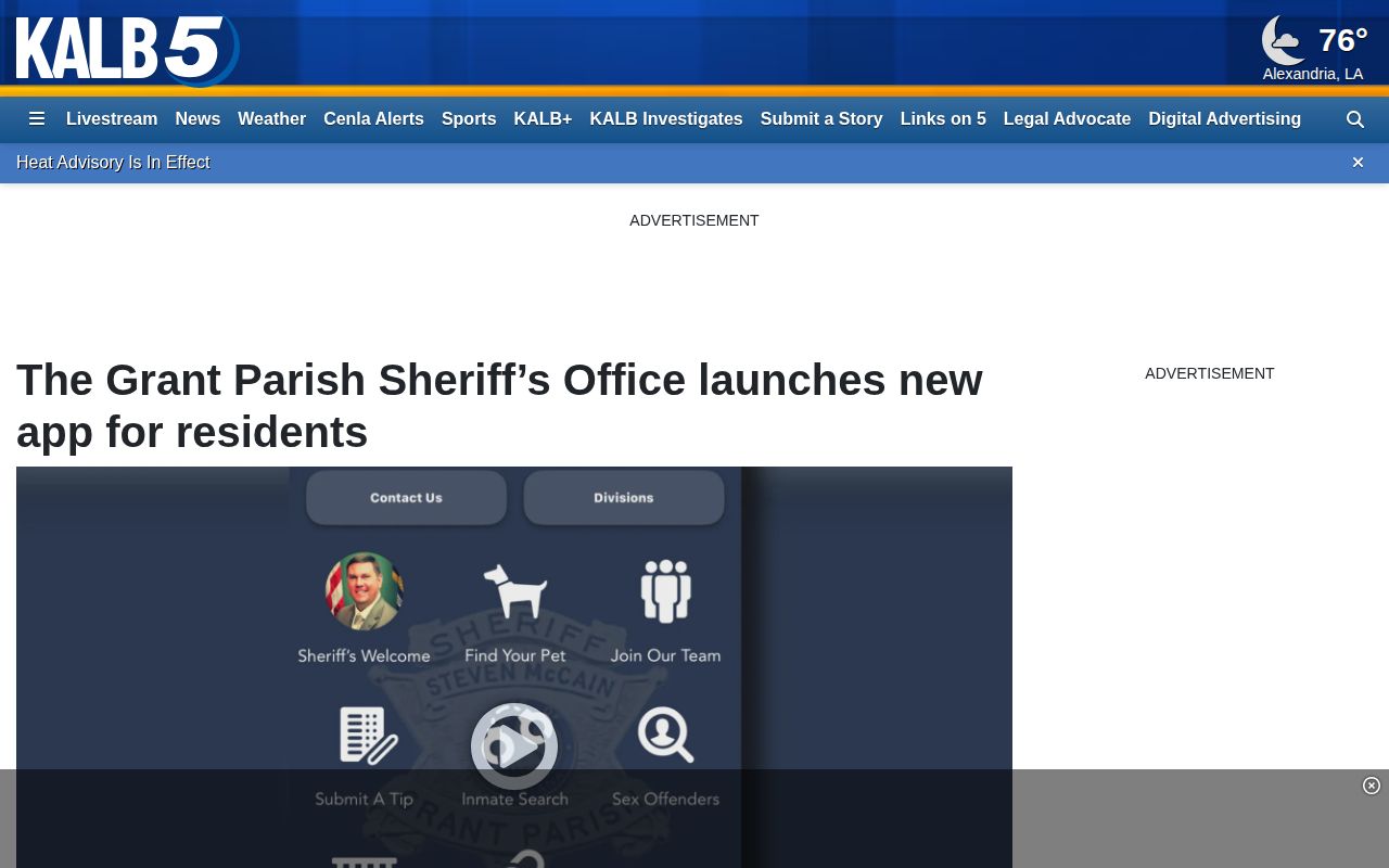 KALB report about the Grant Parish Sheriff app